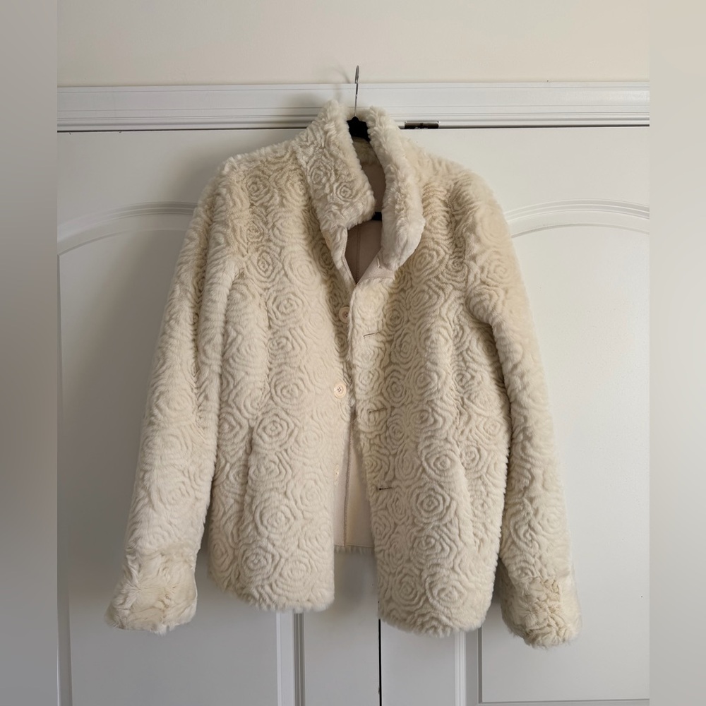Cream rose fur coat LIKE NEW and REVERSIBLE!